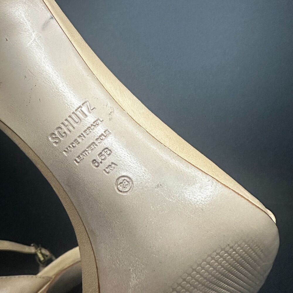 Schutz Stiletto Sandal 6.5 Ankle Strap Nude Heels Formal Cocktail Tan Cadey Lee - Picture 8 of 11